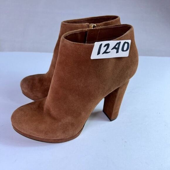 Michael Kors Ankle Boots Womens 8.5 Haven Brown Suede High Heels Almond Toe - Picture 6 of 11